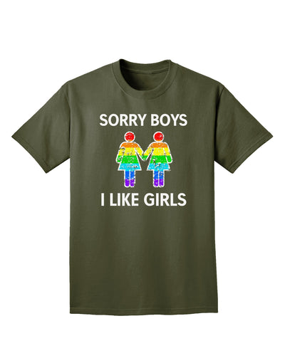 Sorry Boys I Like Girls Lesbian Rainbow Distressed Adult Dark T-Shirt-Mens T-Shirt-TooLoud-Military-Green-Small-Davson Sales