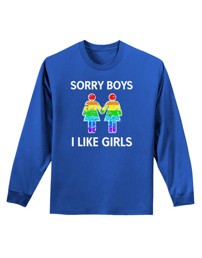 Sorry Boys I Like Girls Lesbian Rainbow Distressed Adult Long Sleeve Dark T-Shirt-TooLoud-Black-Small-Davson Sales