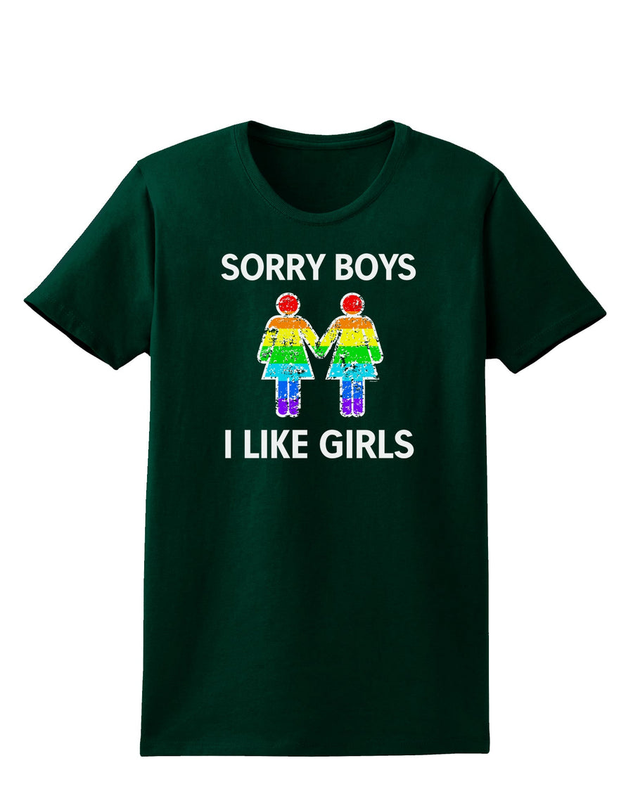 Sorry Boys I Like Girls Lesbian Rainbow Distressed Womens Dark T-Shirt