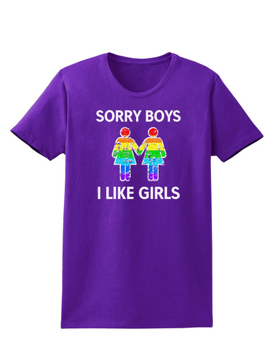 Sorry Boys I Like Girls Lesbian Rainbow Distressed Womens Dark T-Shirt-Women's T-Shirt-TooLoud-Purple-X-Small-Davson Sales