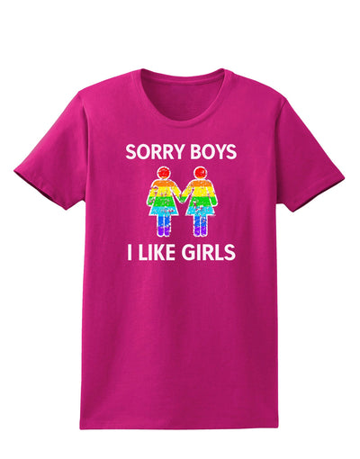 Sorry Boys I Like Girls Lesbian Rainbow Distressed Womens Dark T-Shirt-Women's T-Shirt-TooLoud-Hot-Pink-Small-Davson Sales