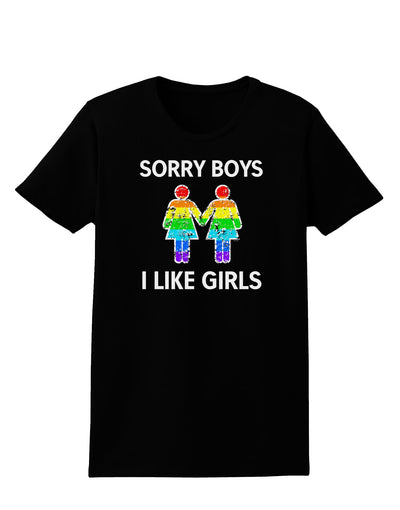Sorry Boys I Like Girls Lesbian Rainbow Distressed Womens Dark T-Shirt-Women's T-Shirt-TooLoud-Black-X-Small-Davson Sales