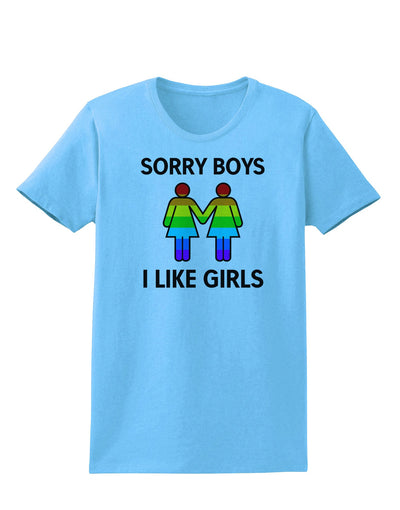 Sorry Boys I Like Girls Lesbian Rainbow Womens T-Shirt-Womens T-Shirt-TooLoud-Aquatic-Blue-X-Small-Davson Sales