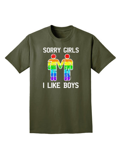 Sorry Girls I Like Boys Gay Rainbow Distressed Adult Dark T-Shirt-Mens T-Shirt-TooLoud-Military-Green-Small-Davson Sales