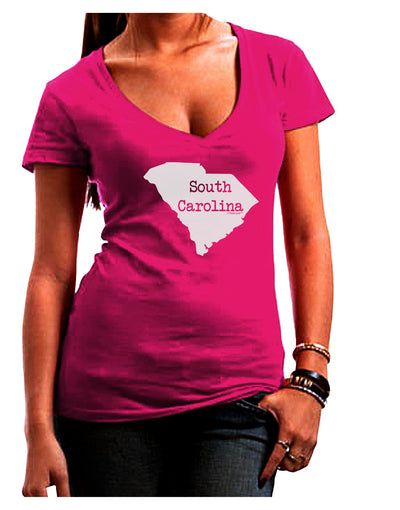 South Carolina - United States Shape Juniors V-Neck Dark T-Shirt by TooLoud-Womens V-Neck T-Shirts-TooLoud-Hot-Pink-Juniors Fitted Small-Davson Sales