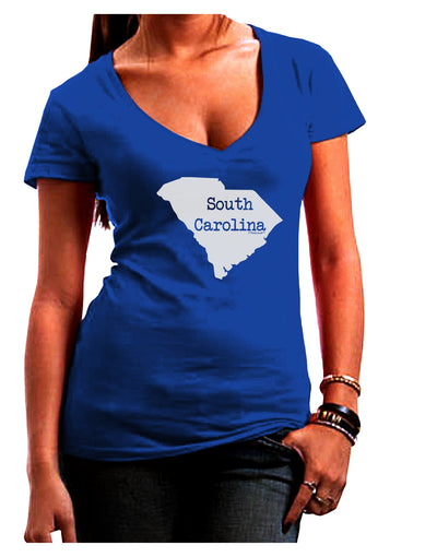 South Carolina - United States Shape Juniors V-Neck Dark T-Shirt by TooLoud-Womens V-Neck T-Shirts-TooLoud-Royal-Blue-Juniors Fitted Small-Davson Sales