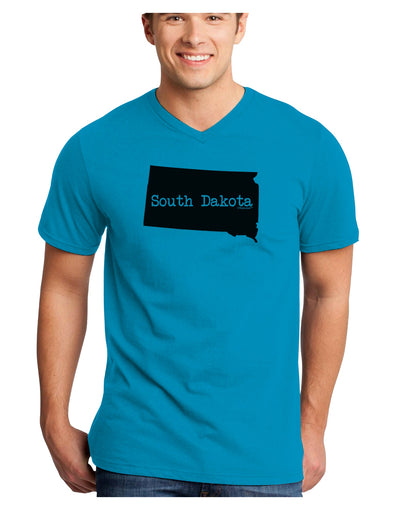 South Dakota - United States Shape Adult V-Neck T-shirt by TooLoud-Mens V-Neck T-Shirt-TooLoud-Turquoise-Small-Davson Sales