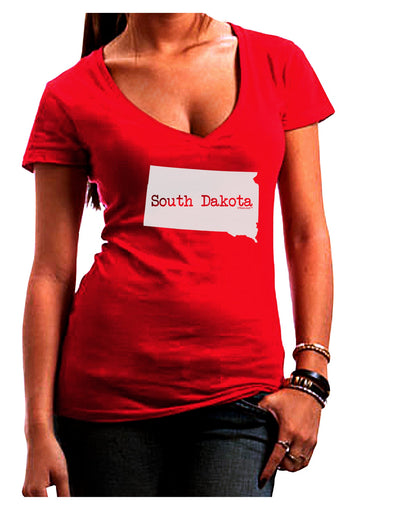 South Dakota - United States Shape Juniors V-Neck Dark T-Shirt by TooLoud-Womens V-Neck T-Shirts-TooLoud-Red-Juniors Fitted Small-Davson Sales