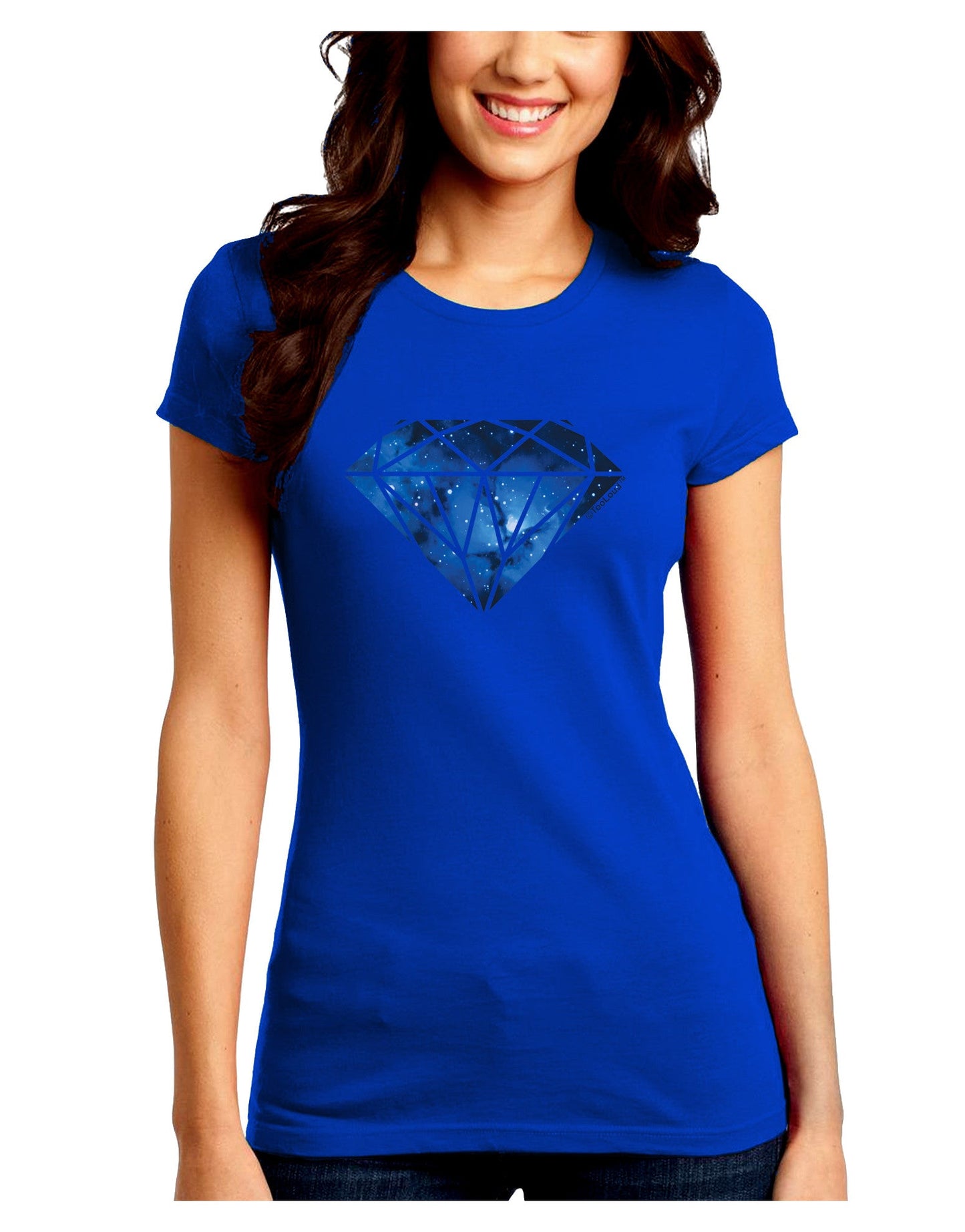 Space Diamond Juniors Petite Crew Dark T-Shirt-T-Shirts Juniors Tops-TooLoud-Royal-Blue-Juniors Fitted Small-Davson Sales