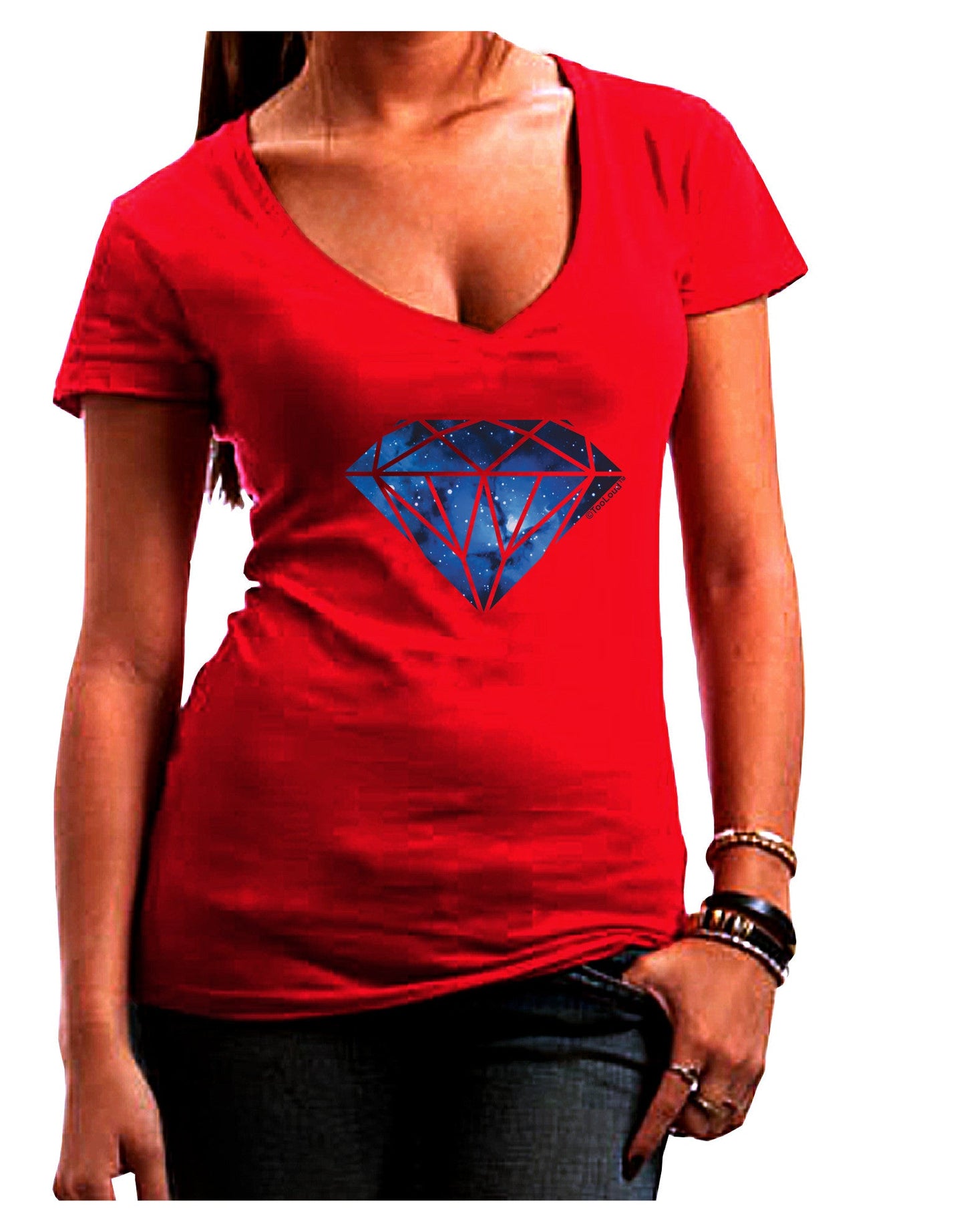 Space Diamond Womens V-Neck Dark T-Shirt-Womens V-Neck T-Shirts-TooLoud-Red-Juniors Fitted Small-Davson Sales
