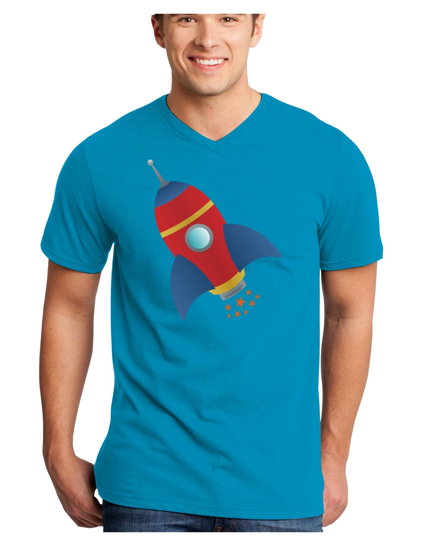 Space Rocket Ship and Stars Adult Dark V-Neck T-Shirt by TooLoud-Mens V-Neck T-Shirt-TooLoud-Turquoise-Small-Davson Sales