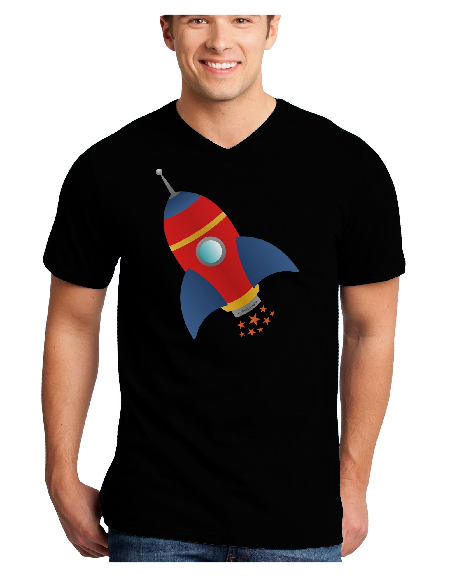 Space Rocket Ship and Stars Adult Dark V-Neck T-Shirt by TooLoud-Mens V-Neck T-Shirt-TooLoud-Black-Small-Davson Sales