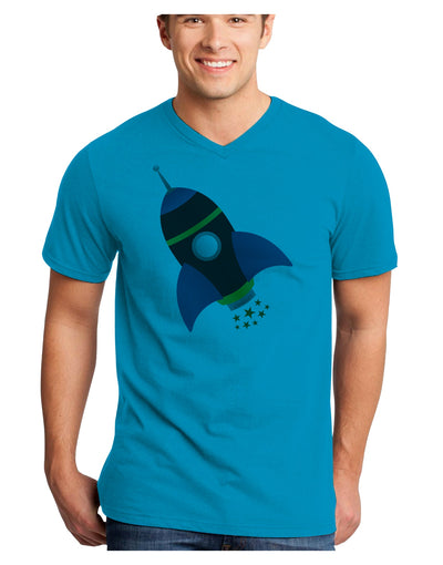 Space Rocket Ship and Stars Adult V-Neck T-shirt by TooLoud-Mens V-Neck T-Shirt-TooLoud-Turquoise-Small-Davson Sales