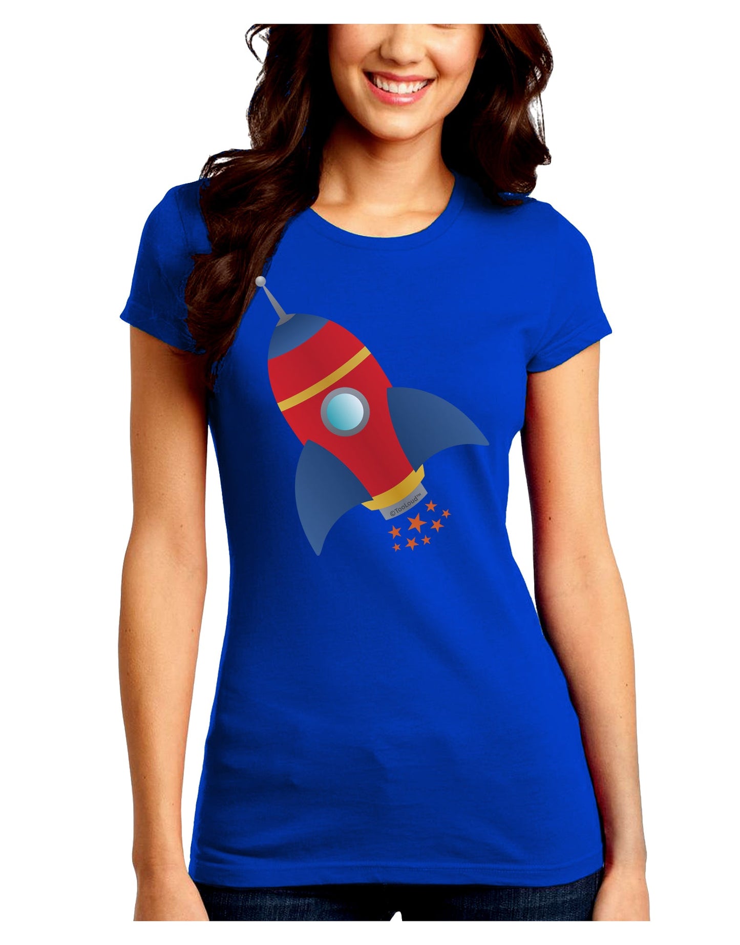 Space Rocket Ship and Stars Juniors Crew Dark T-Shirt by TooLoud-T-Shirts Juniors Tops-TooLoud-Royal-Blue-Juniors Fitted Small-Davson Sales