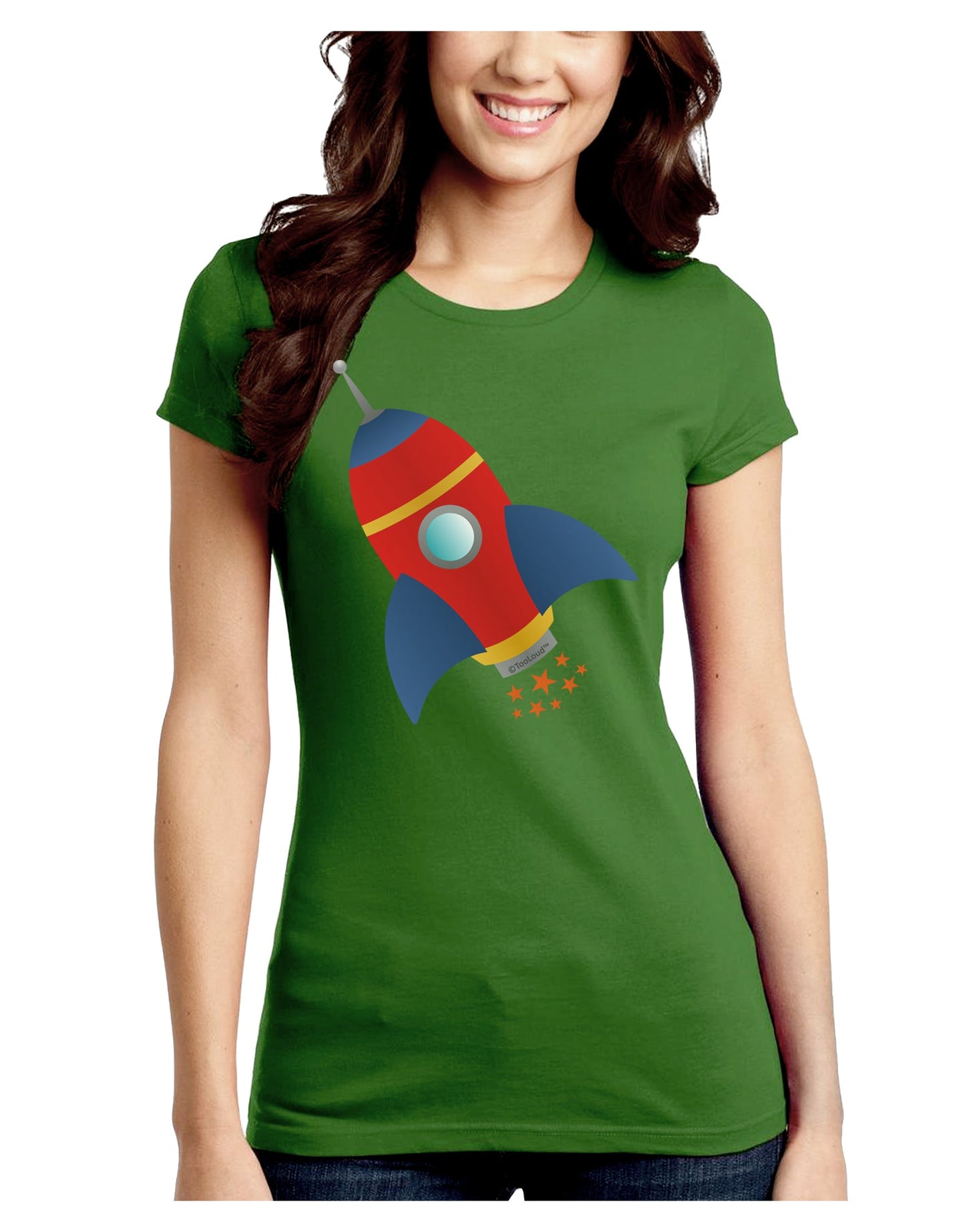 Space Rocket Ship and Stars Juniors Crew Dark T-Shirt by TooLoud-T-Shirts Juniors Tops-TooLoud-Kiwi-Green-Juniors Fitted X-Small-Davson Sales