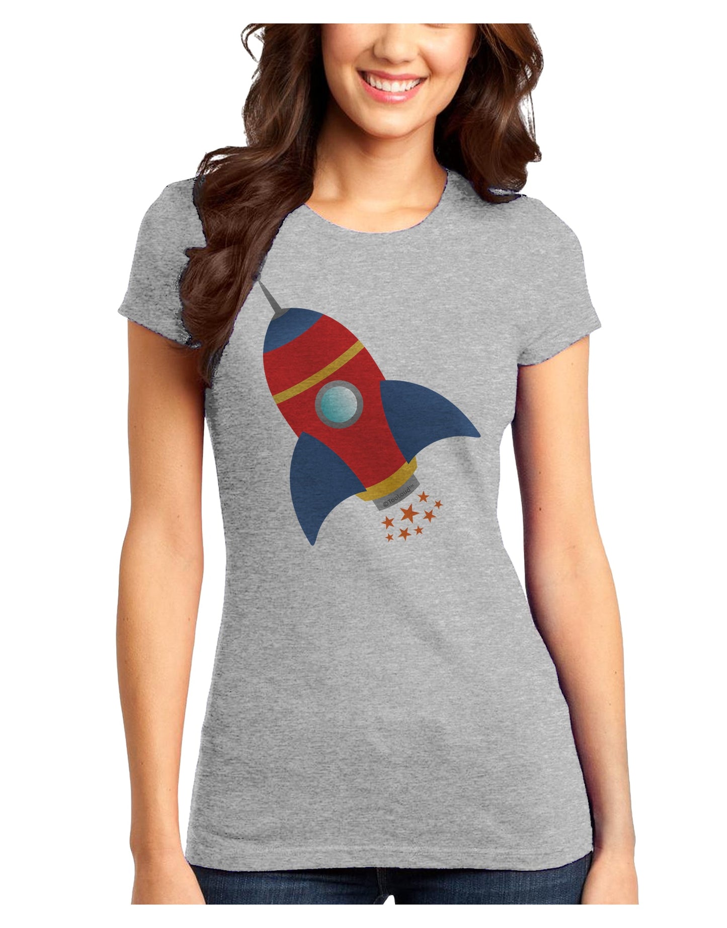 Space Rocket Ship and Stars Juniors T-Shirt by TooLoud-Womens Juniors T-Shirt-TooLoud-Ash-Gray-Juniors Fitted X-Small-Davson Sales