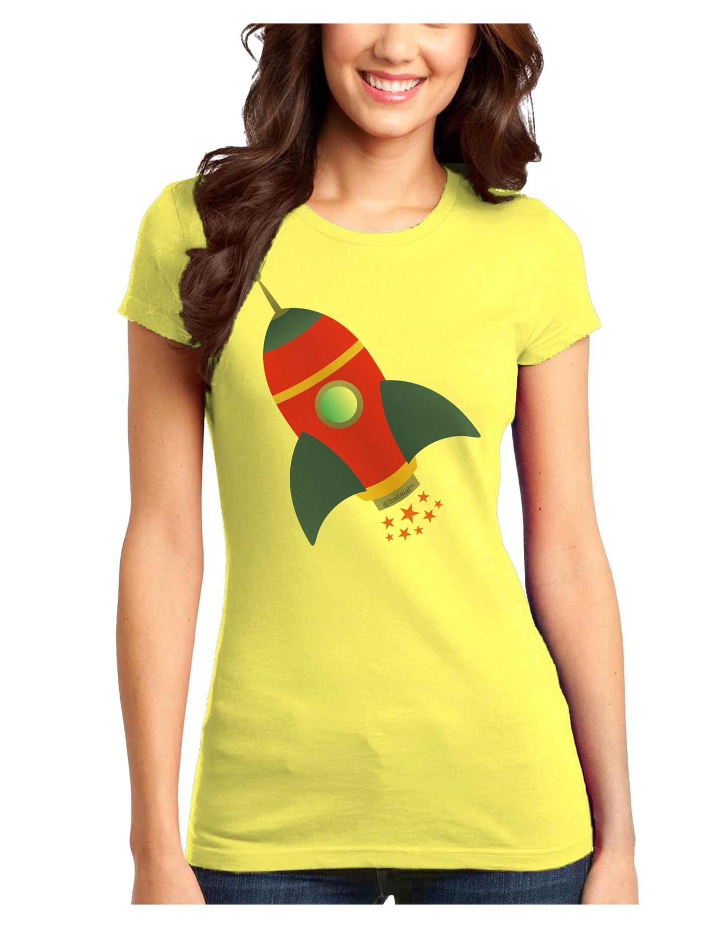 Space Rocket Ship and Stars Juniors T-Shirt by TooLoud-Womens Juniors T-Shirt-TooLoud-Yellow-Juniors Fitted X-Small-Davson Sales