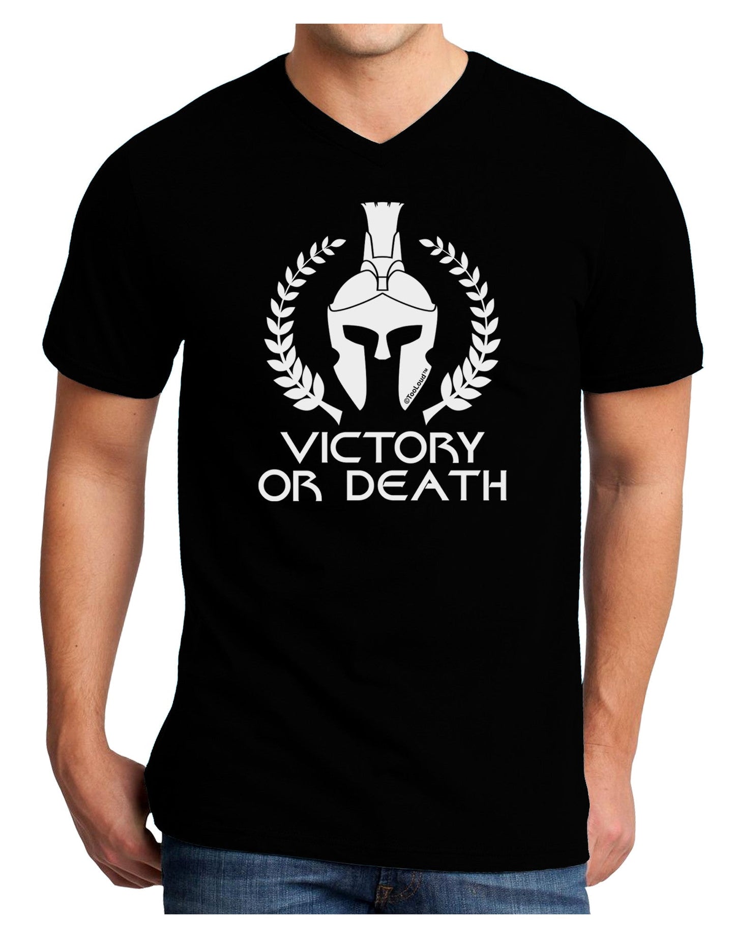 Spartan Victory Or Death Adult Dark V-Neck T-Shirt-Mens V-Neck T-Shirt-TooLoud-Black-Small-Davson Sales