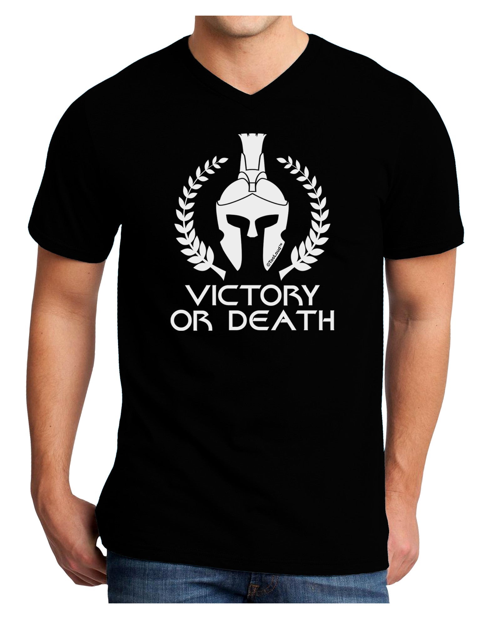 Spartan Victory Or Death Adult Dark V-Neck T-Shirt-Mens V-Neck T-Shirt-TooLoud-Black-Small-Davson Sales