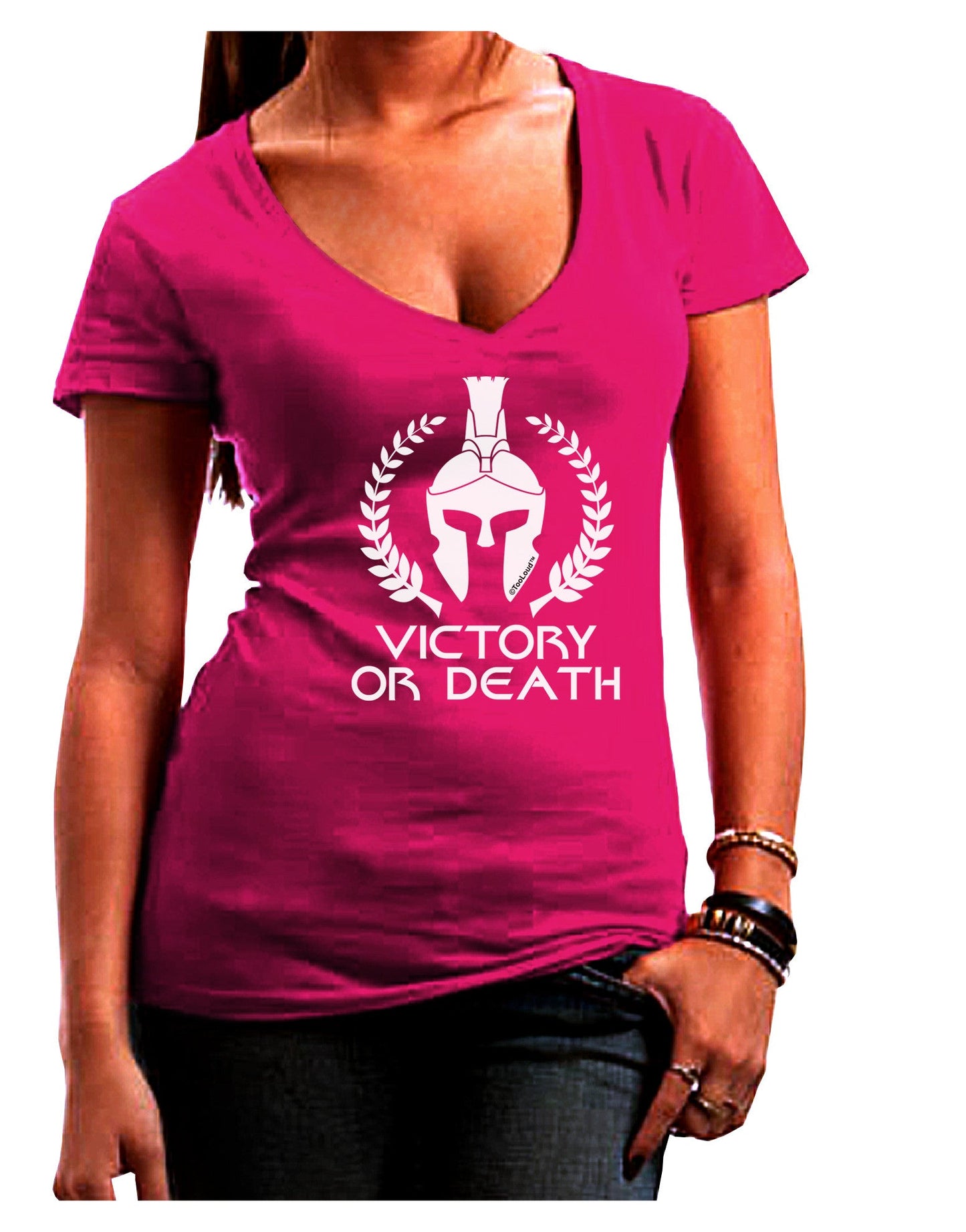 Spartan Victory Or Death Womens V-Neck Dark T-Shirt-Womens V-Neck T-Shirts-TooLoud-Hot-Pink-Juniors Fitted Small-Davson Sales