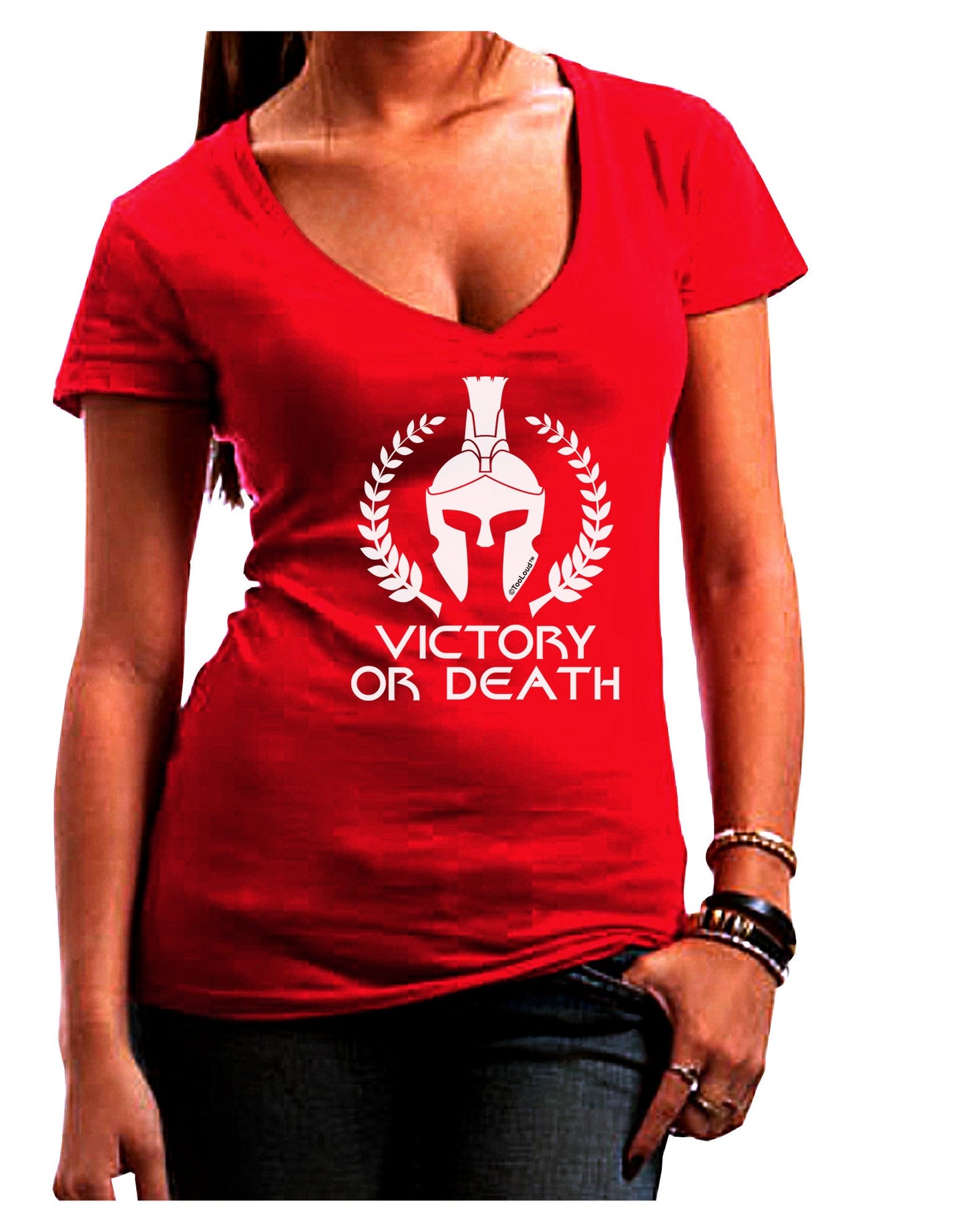 Spartan Victory Or Death Womens V-Neck Dark T-Shirt-Womens V-Neck T-Shirts-TooLoud-Red-Juniors Fitted Small-Davson Sales