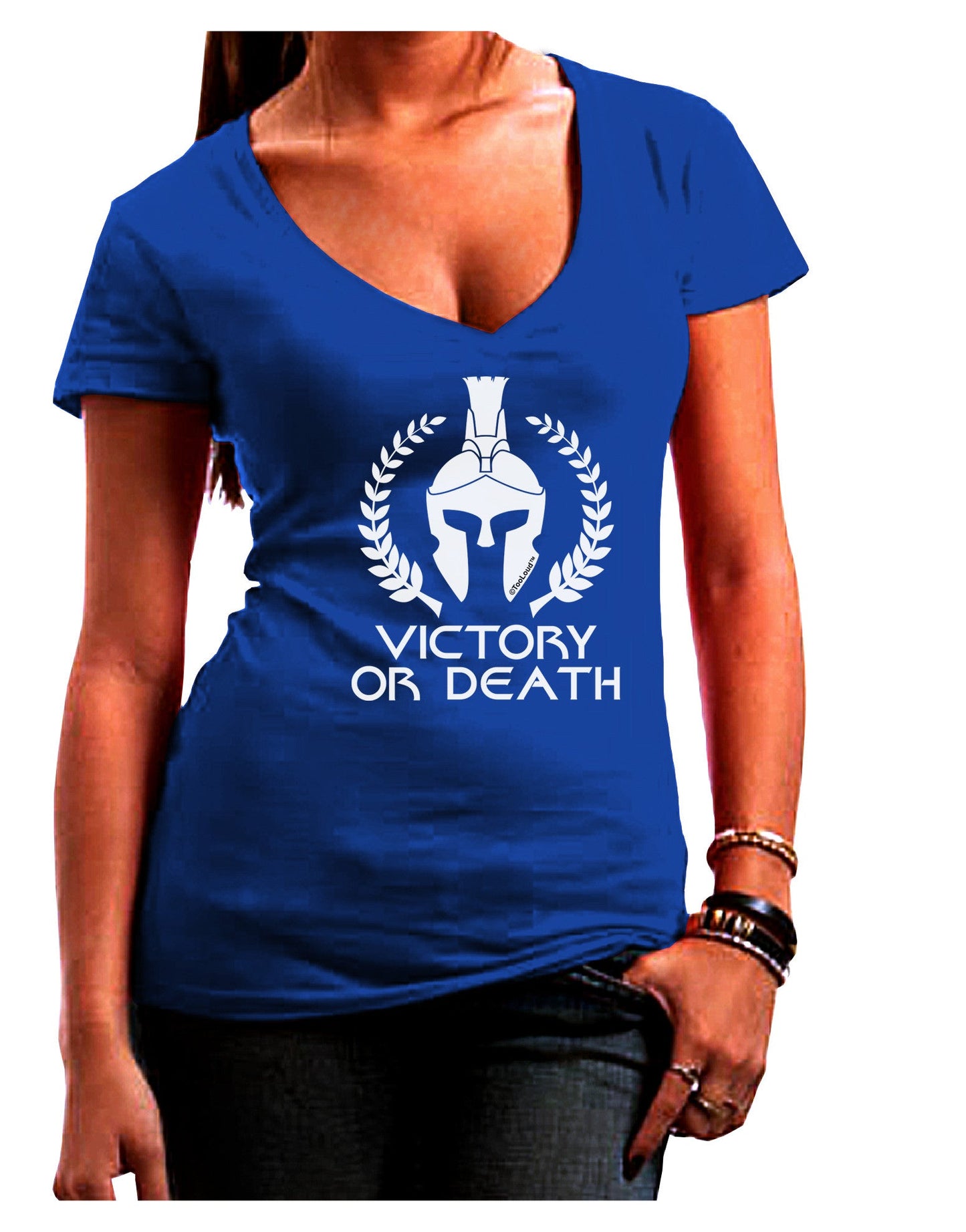 Spartan Victory Or Death Womens V-Neck Dark T-Shirt-Womens V-Neck T-Shirts-TooLoud-Royal-Blue-Juniors Fitted Small-Davson Sales