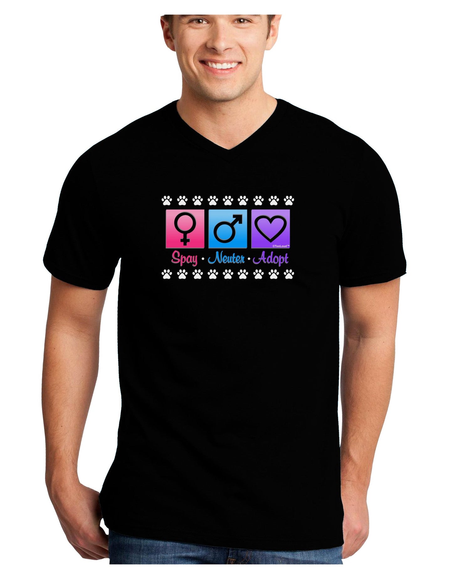 Spay Neuter Adopt Adult Dark V-Neck T-Shirt-TooLoud-Black-Small-Davson Sales