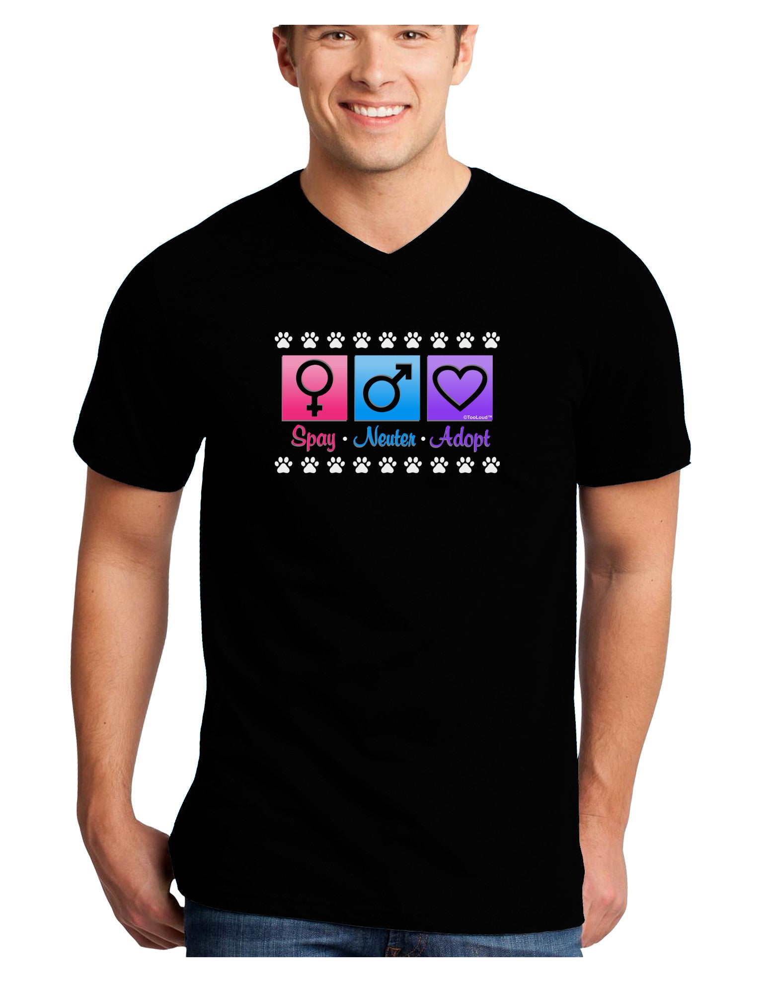 Spay Neuter Adopt Adult Dark V-Neck T-Shirt-TooLoud-Black-Small-Davson Sales