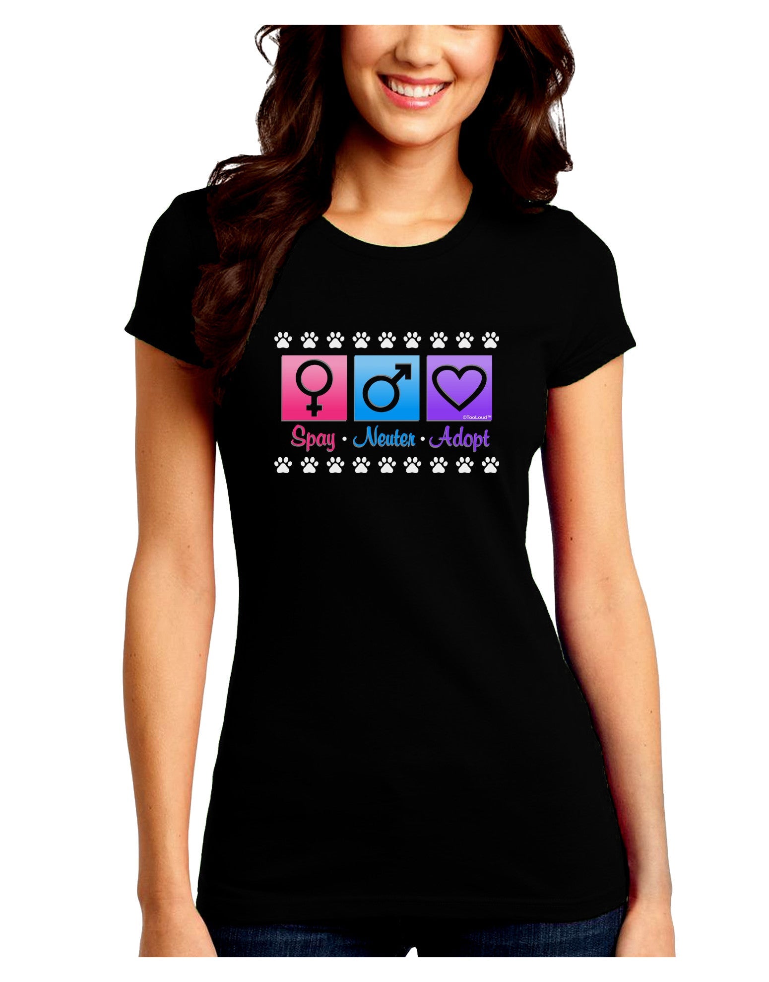 Spay Neuter Adopt Juniors Petite Crew Dark T-Shirt-T-Shirts Juniors Tops-TooLoud-Black-Juniors Fitted Small-Davson Sales
