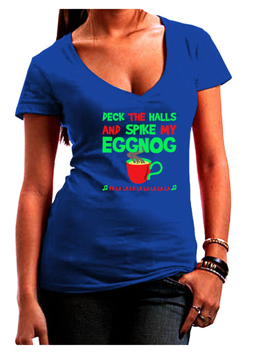 Spike My Eggnog Juniors V-Neck Dark T-Shirt-Womens V-Neck T-Shirts-TooLoud-Royal-Blue-Juniors Fitted Small-Davson Sales