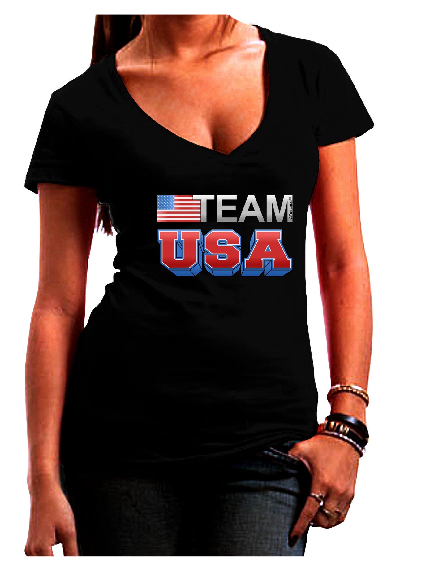 Sporty Team USA Womens V-Neck Dark T-Shirt-Womens V-Neck T-Shirts-TooLoud-Black-Juniors Fitted Small-Davson Sales