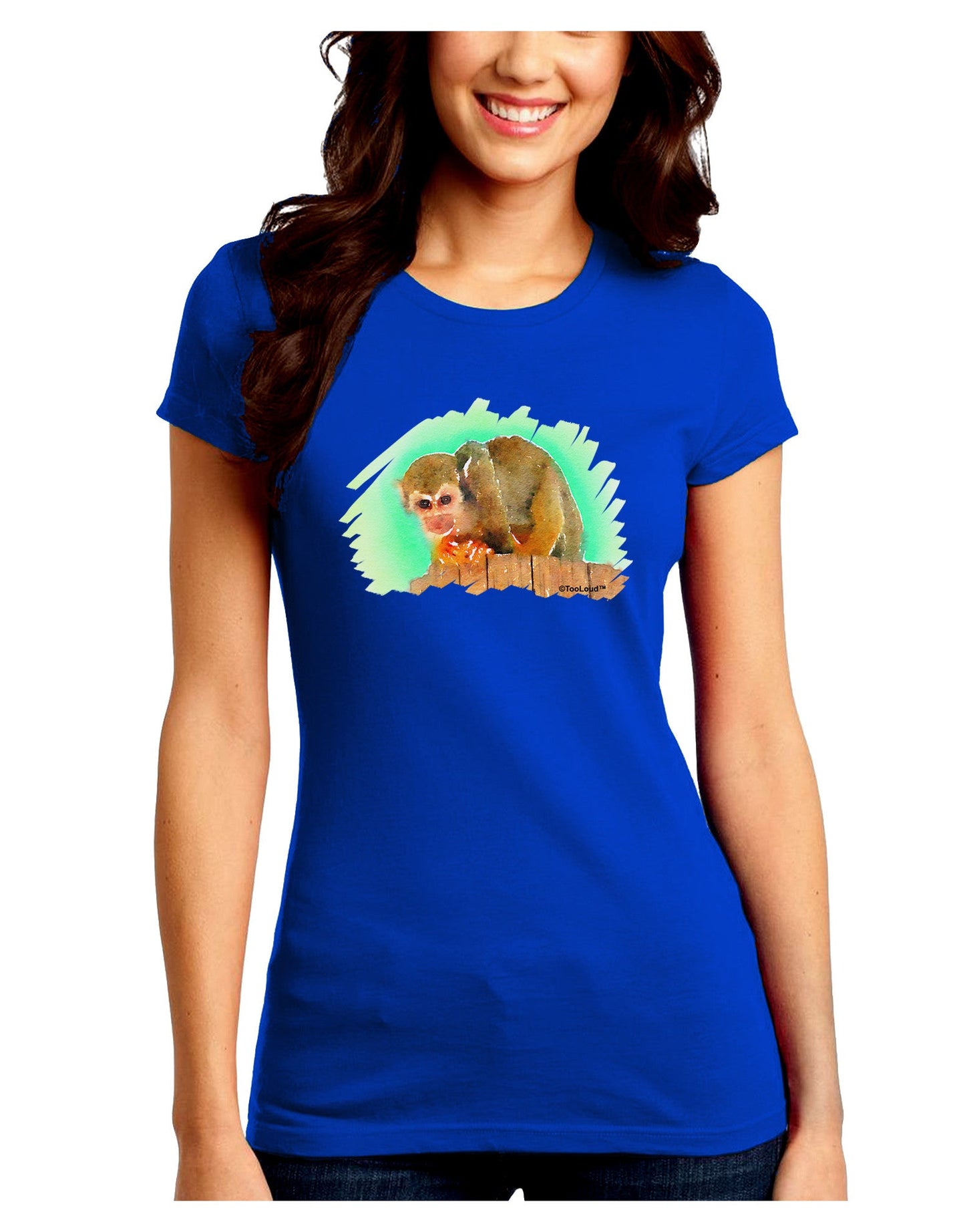Squirrel Monkey Watercolor Juniors Crew Dark T-Shirt-T-Shirts Juniors Tops-TooLoud-Royal-Blue-Juniors Fitted Small-Davson Sales
