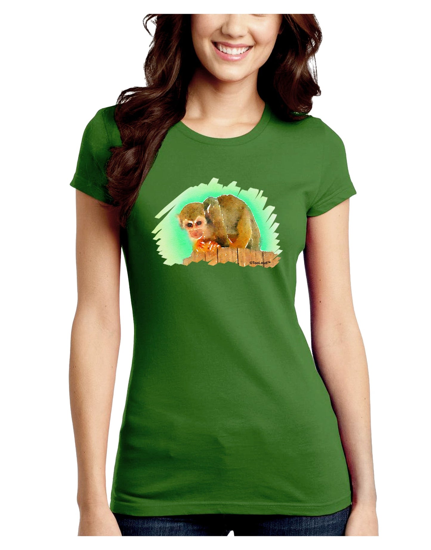 Squirrel Monkey Watercolor Juniors Crew Dark T-Shirt-T-Shirts Juniors Tops-TooLoud-Kiwi-Green-Juniors Fitted Small-Davson Sales