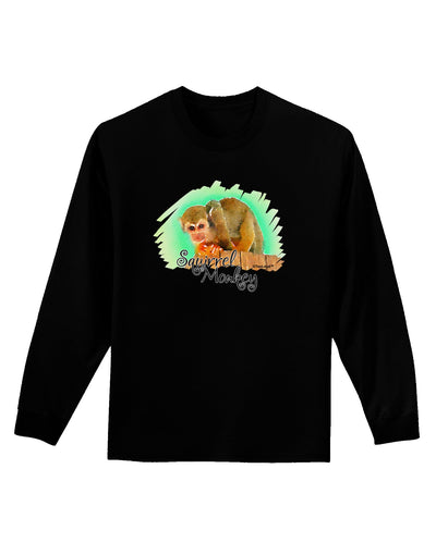 Squirrel Monkey Watercolor Text Adult Long Sleeve Dark T-Shirt-TooLoud-Black-Small-Davson Sales