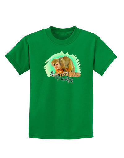 Squirrel Monkey Watercolor Text Childrens Dark T-Shirt-Childrens T-Shirt-TooLoud-Kelly-Green-X-Small-Davson Sales