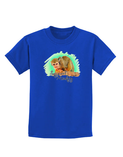 Squirrel Monkey Watercolor Text Childrens Dark T-Shirt-Childrens T-Shirt-TooLoud-Royal-Blue-X-Small-Davson Sales