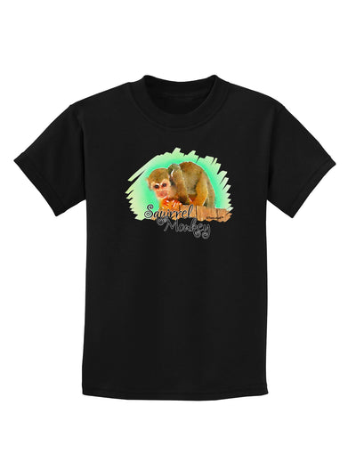 Squirrel Monkey Watercolor Text Childrens Dark T-Shirt-Childrens T-Shirt-TooLoud-Black-X-Small-Davson Sales