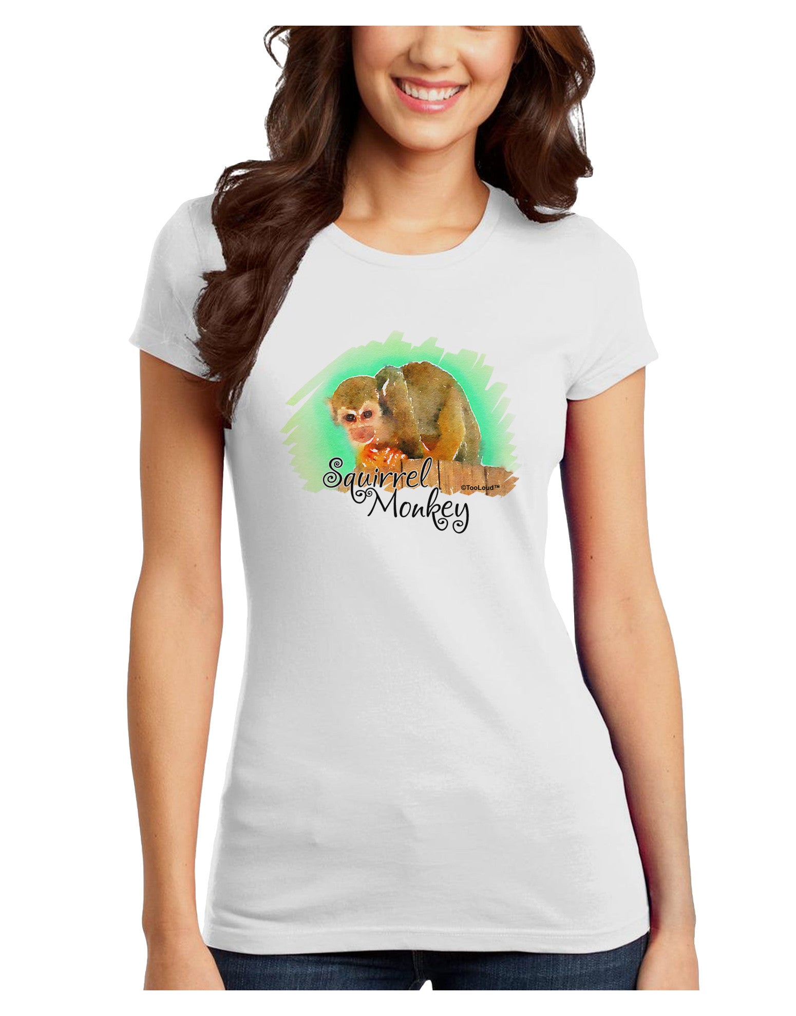 Squirrel Monkey Watercolor Text Juniors T-Shirt-Womens Juniors T-Shirt-TooLoud-White-Juniors Fitted X-Small-Davson Sales