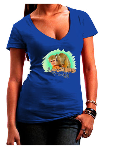 Squirrel Monkey Watercolor Text Juniors V-Neck Dark T-Shirt-Womens V-Neck T-Shirts-TooLoud-Royal-Blue-Juniors Fitted Small-Davson Sales