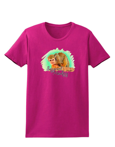 Squirrel Monkey Watercolor Text Womens Dark T-Shirt-TooLoud-Hot-Pink-Small-Davson Sales