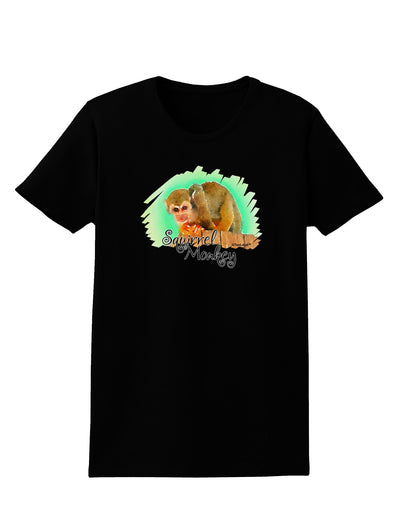 Squirrel Monkey Watercolor Text Womens Dark T-Shirt-TooLoud-Black-X-Small-Davson Sales