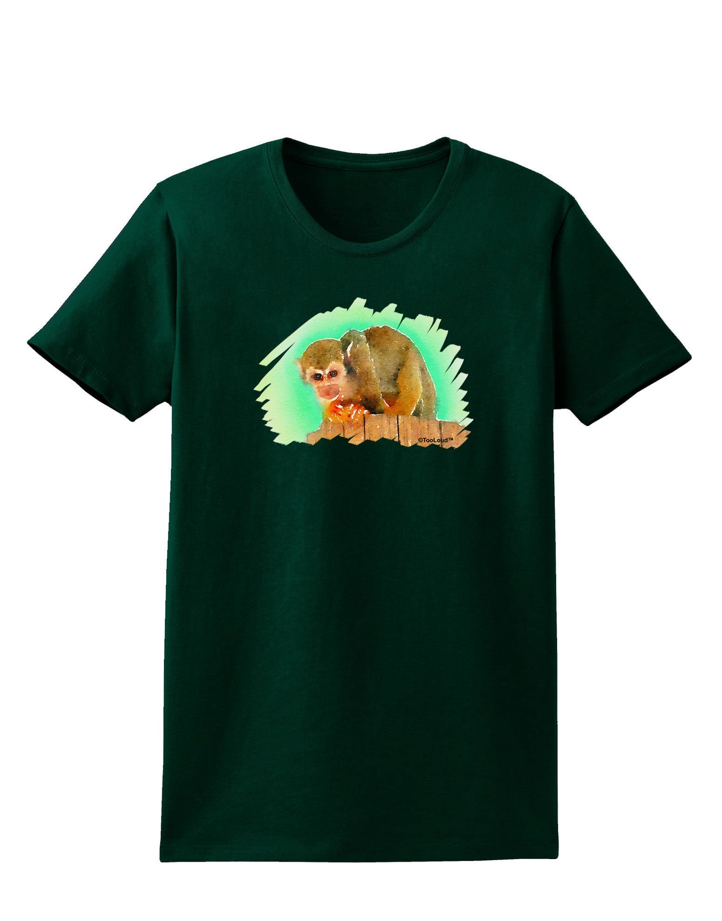 Squirrel Monkey Watercolor Womens Dark T-Shirt-TooLoud-Forest-Green-Small-Davson Sales