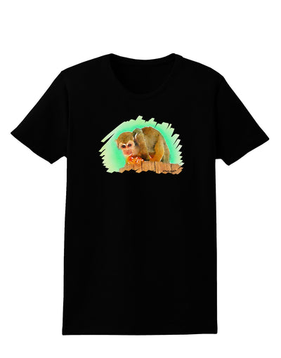 Squirrel Monkey Watercolor Womens Dark T-Shirt-TooLoud-Black-X-Small-Davson Sales