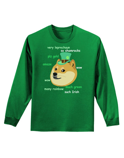 St Patricks Day Leprechaun Doge Adult Long Sleeve Dark T-Shirt-TooLoud-Kelly-Green-Small-Davson Sales