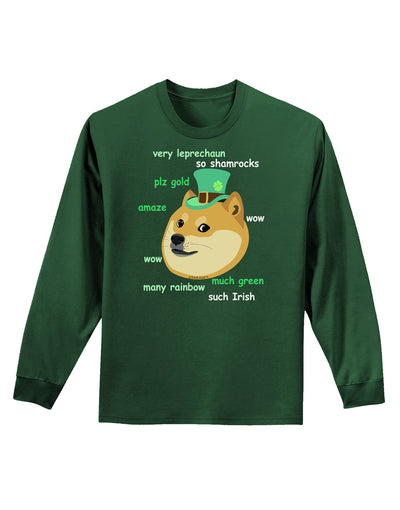 St Patricks Day Leprechaun Doge Adult Long Sleeve Dark T-Shirt-TooLoud-Dark-Green-Small-Davson Sales