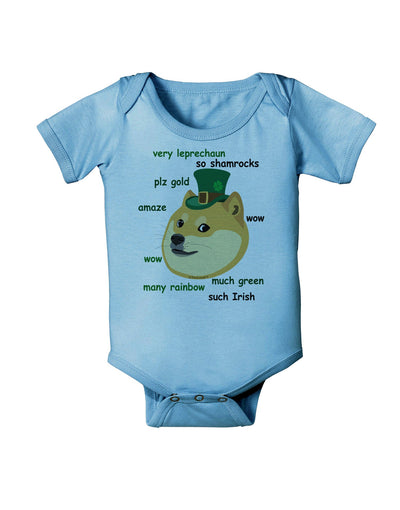 St Patricks Day Leprechaun Doge Baby Romper Bodysuit-Baby Romper-TooLoud-LightBlue-06-Months-Davson Sales
