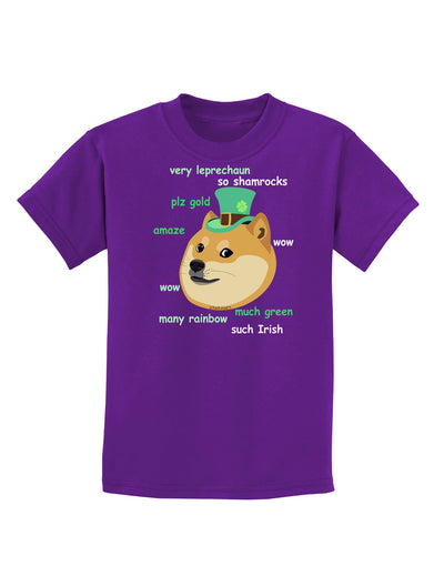 St Patricks Day Leprechaun Doge Childrens Dark T-Shirt-Childrens T-Shirt-TooLoud-Purple-X-Small-Davson Sales