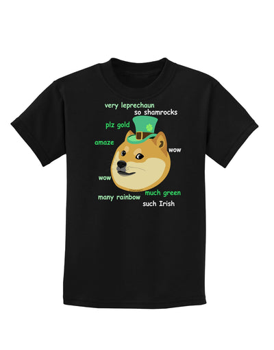 St Patricks Day Leprechaun Doge Childrens Dark T-Shirt-Childrens T-Shirt-TooLoud-Black-X-Small-Davson Sales