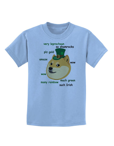 St Patricks Day Leprechaun Doge Childrens T-Shirt-Childrens T-Shirt-TooLoud-Light-Blue-X-Small-Davson Sales