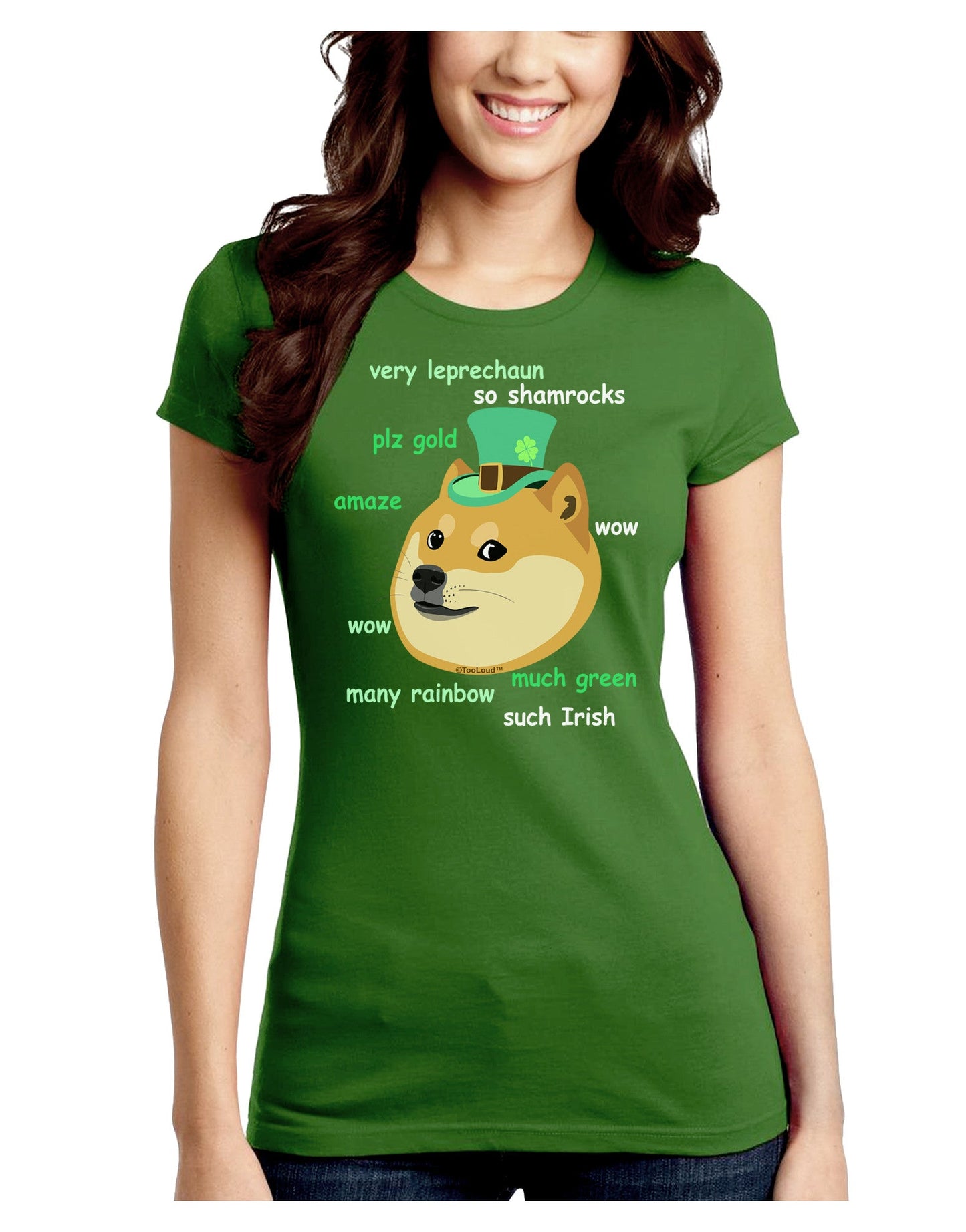 St Patricks Day Leprechaun Doge Juniors Petite Crew Dark T-Shirt-T-Shirts Juniors Tops-TooLoud-Kiwi-Green-Juniors Fitted Small-Davson Sales